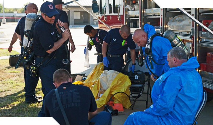 Fireman from Southlake Fire Department running rescue exercises